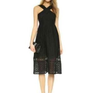 J.O.A. Cross Front Lace Black Midi Dress